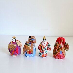 NARA ITTO-BORI JAPANESE WOODEN CARVED FIGURINES SET OF 4 H: 2.5"